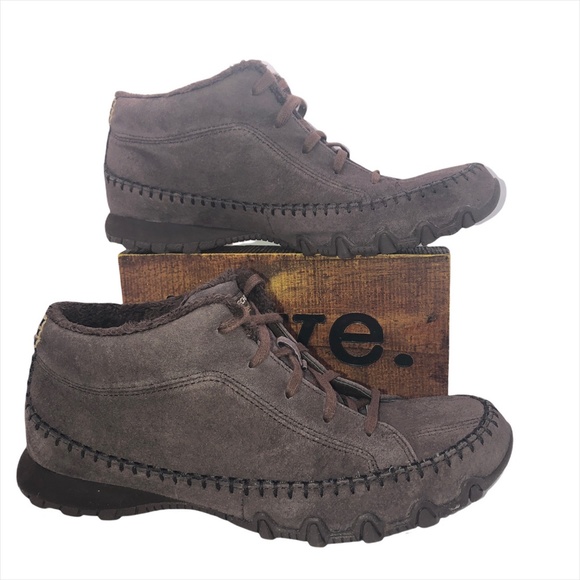 Skechers Shoes - SKECHERS Brown Leather Relaxed Fit Memory Foam Ankle Sneakers Booties  Sz 8
